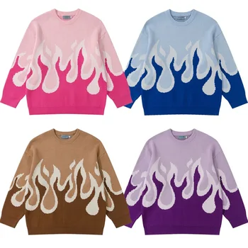 Pulover s plamenom, individualni džemper za muškarce i žene, jesensko-zimski Modni Casual slobodan džemper, jesensko-zimski par