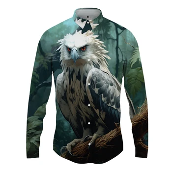 2023 Individualnost, Majice s 3D Ispis Ptica i životinja, Proljeće-Jesen Klasična Košulja na zakopčane, Slobodna Ulica Košulja Za Odmor s dugim rukavima