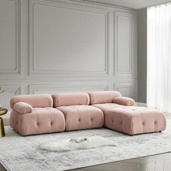 Pink Baršunasti Modularni Sekcijska kauč dizajn s хохолком na zakopčane i kombinacija 