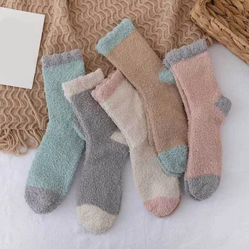 Ženske jesensko-zimske Ravnici Tople Čarape od Koralnog Runo, Topli Debeli Kućni Čarape, Čarape, čarape za žene calcetines mujer čarape