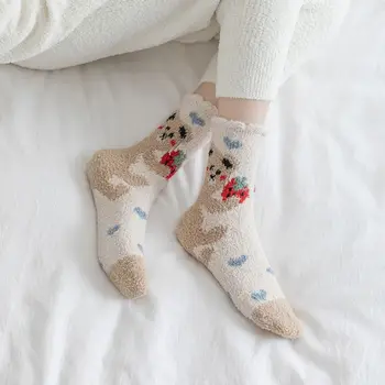 Slatka Svakodnevne zimske čarape za spavanje za djevojčice, Čarape s pliš životinjama u obliku zeca s panda, Čarape srednje dužine, koraljni baršun čarape, Ženske чулочно-носочные proizvoda