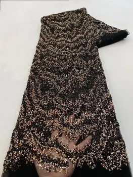 Dizajn večernje haljine, platno s vezom perle, francuski nadvoji pređe JIANXI.C-1306.4311, Afrička нигерийская tkanine, šljokice
