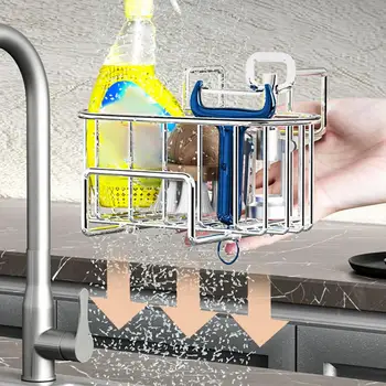 Stalak za umivaonik Kompaktni montažni držač spužve za sudoper s dvostruko pehar, pokretna vodootporni stalak za sudopera, bez ogrebotina