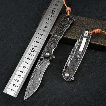 Priručnik nož od damast postali VG10 od crnog drva, sklopivi nož za samoobranu, prijenosni nož i ulični nož.
