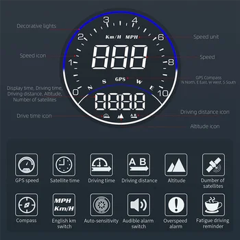 Auto HUD prikaza Head Up brzinom GPS km/h, Digitalni GPS-Brzinomjer, Kompas Smjer kretanja, HD zaslon sa Signalizacijom o prekoračenju ograničenja brzine