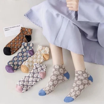 5 parova ženske pamučne kratke čarape u vintage etničkom stilu sa šarenim cvjetnim uzorkom, ljetne čarape do gležnja za žene, djevojčice mlade