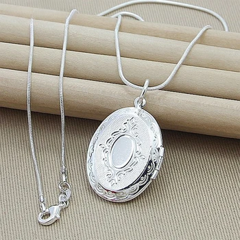 Srebrna ogrlica-lanac, Nakit od srebra 925 sterling, Okrugli Medaljon s fotografijom i ogrlica s privjescima, ogrlice-privjesci, Zmija lanac N313