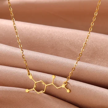 Ogrlica sa molekula kofeina čokoladne boje, donje nakit proizvod s kemijskom strukturom, ogrlica-чокер od nehrđajućeg čelika zlatne boje