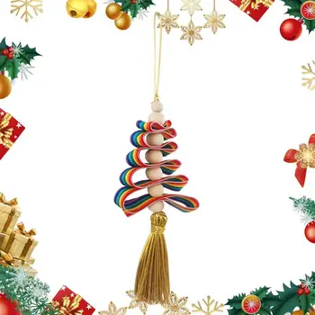 Ukrasi za Božićno drvce, šarene ovjes u obliku božićnog drvca, Božićni ukrasi, vrpce, drvene perle, ukras za Božićno drvce