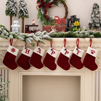 Božićni dar za kuću, 26 stilski izričaj, Božićni pletene čarape, Božićne čarape, Red pahuljica, abeceda, privjesak u obliku Božićnog drvca