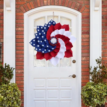 Vijence s američkom zastavom za prednja vrata, Domoljubni Vijenac Četvrtog srpnja, Dekor na Dan sjećanja, Crvena, Bijela, Plava, Umjetni Cvijet