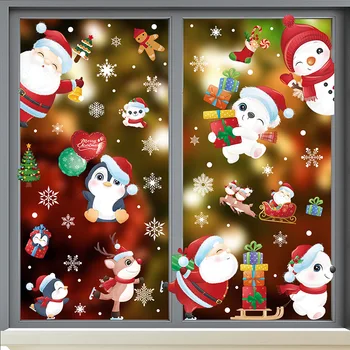 Božićne naljepnice za prozore sa снежинками, Santa Klaus, Снеговиком, Sjeverni jelen, božićne naljepnice za prozore, Božićne ukrase za prozore, PVC-naljepnice