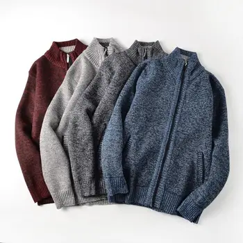 Jesensko-zimska nova muška odjeća plus baršunasti vune topli muški džemper na munje sa стоячим ovratnik, pletene kardigan, jakna, jakna