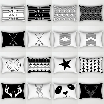 Crno-bijelu Jastučnicu, Geometrijski Dekorativni poklopac za jastuk, Jastučnicu od poliestera, Jednostavna nadvoji jastučnicu grašak