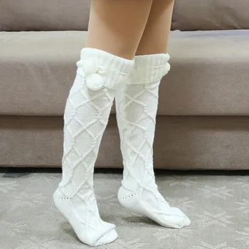 2023 Jesensko-zimske Pletene čarape, Višeslojne Čarape, Pletene čarape s visokim Cijevi Iznad koljena, Vunene Golfs s loptom Iznad koljena