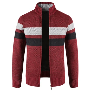 Muški džemper-cardigan, novo zime, Plus baršun obloge, ovratnik postolje u boji džemper na munje s dugim rukavima, jakna, kaput, muški