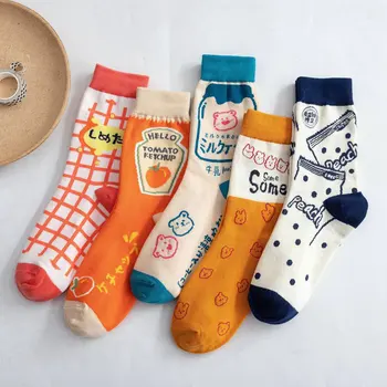 Crtić ilustracija Ulične odjeće, Pamučne Proljeće-Jesen ženske čarape za posadu, Japanski Svakodnevne Slatka Кавайные Zabavne ženske čarape