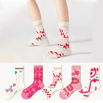 5 Pari Ženskih čarapa, kit iz jesensko-zimske Tople ženskih Čarapa u stilu Харадзюку, Modni Slatka roza čarape, Prozračna sportske čarape