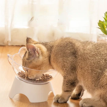 Podignuta zdjela za hranjenje mačke, prozirna plastična zdjela za vodu za kućne ljubimce, zaštita od vrata do 15 stupnjeva za mačke, pse, pet supplies