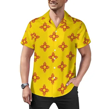 Svakodnevne Majice Sa Simbolom Sunca Zia, Zastava države New Mexico, Crvena Plaža Košulja, Havajski Vintage Bluze, Gospodo Grafički Bluze Velike Veličine