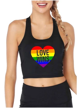 Love Wins Rainbow Hearts Grafički Seksi Облегающий Skraćene Top LGBTQ Gay Pride Month Pamuk Majice na Бретелях Za Biseksualne Slatka Potkošulja