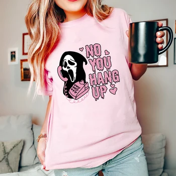 No You Hang Up Shirt Majica za Noć vještica, Ženska Košulja na Halloween, Slatka Estetski Majica Y2k, t-Shirt Call Me Ghostface