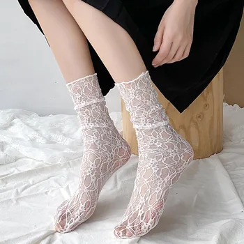 Držači čarapa Princeza u Japanskom stilu, ultra-tanki prozirni Ljetne čarape s šuplja mreže, Ženske modne duge čarape, u retro stilu, u stilu Харадзюку