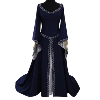 Donje srednjovjekovne haljinu u Retro stilu, dužine do poda, Dugi rukav s V-izrez, gotička odijelo, haljina s dugim подолом, maske, kostim