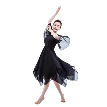 Lirski haljina za odrasle, Suvremeni plesni haljina, Klasične crno балетное haljina, Dugi moderan ženski plesni kostim
