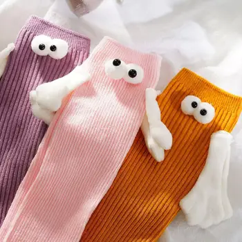 6 boja, čarape za par s Magnetskim Usisavanjem-3D Lutka, Crtani Slatka Pamučne Čarape sa zabave, Olovke, Crne, Bijele Oči, Čarape za parove Sox