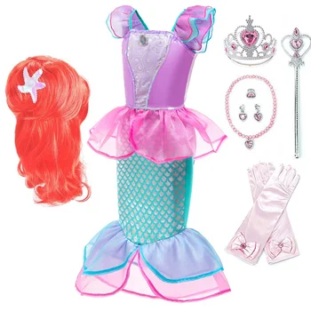 Haljina princeze za djevojčice, Kostim Sirene za djevojčica Ariel, Ljetna Odjeća na Noć vještica, Božić, Novu Godinu, Kostimi za djevojčice