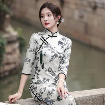 Yourqipao, Jesen antilop Чонсам s po cijeloj površini, elegantan retro modni svakodnevno Ципао u kineskom tradicionalnom stilu, večernjih haljina za žene