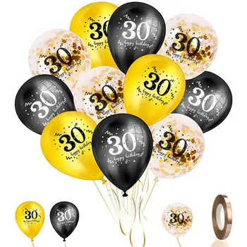 Baloni na 30-og rođendana 30 kom 12-inčni loptice od crnog zlata, Latex baloni s konfete, pribor za dekor žurka u čast 30-te obljetnice