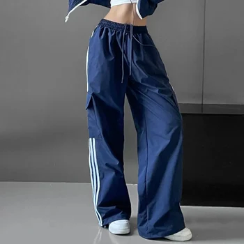 Ženske hlače-teretni prugama u stilu patchwork, američki stil, Moda vanjska odjeća, Slobodan Široke hlače Y2K, ženske sportske hlače u stilu hip-hop